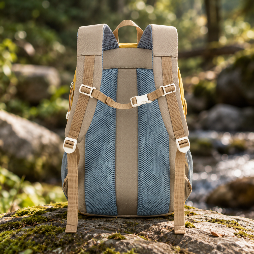 Sac Compact 23 L beige, vue du dos en extérieur