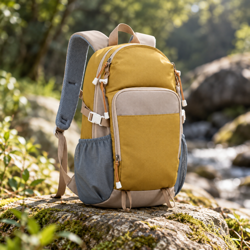 Sac Compact 23 L beige, vue de face en extérieur